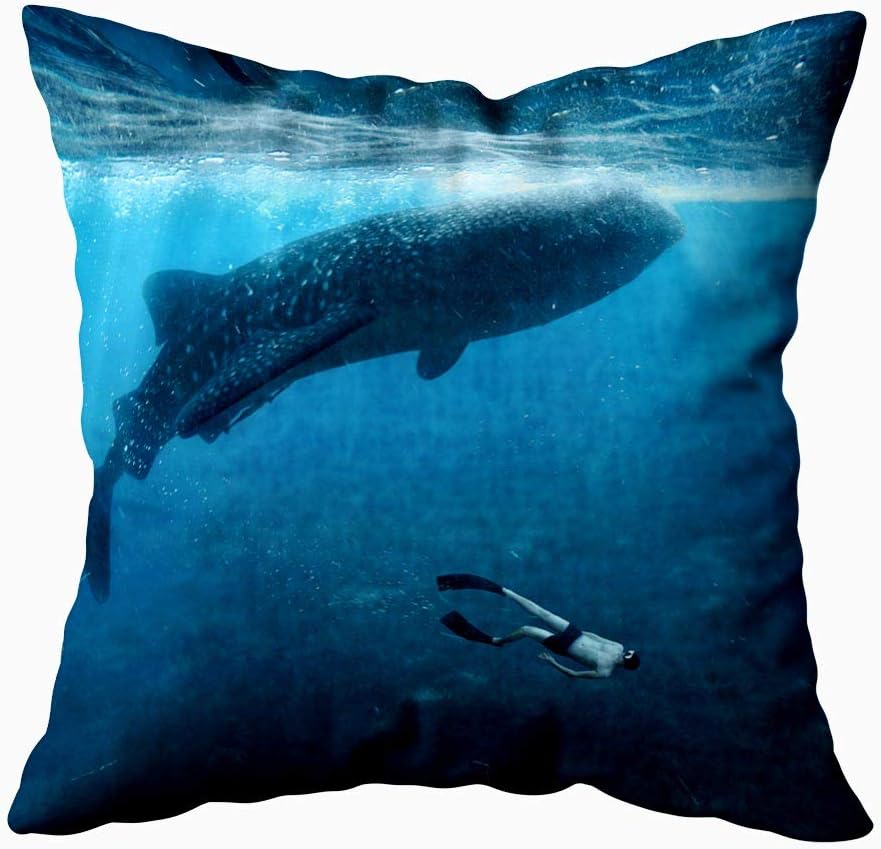 KIOAO 20X20 Pillow Case, Standard 20X20Inch Soft Square Throw Pillowcase Covers Fall Pillow Cover Swimming with Whale Sharks Printed with Both Sides,Halloween