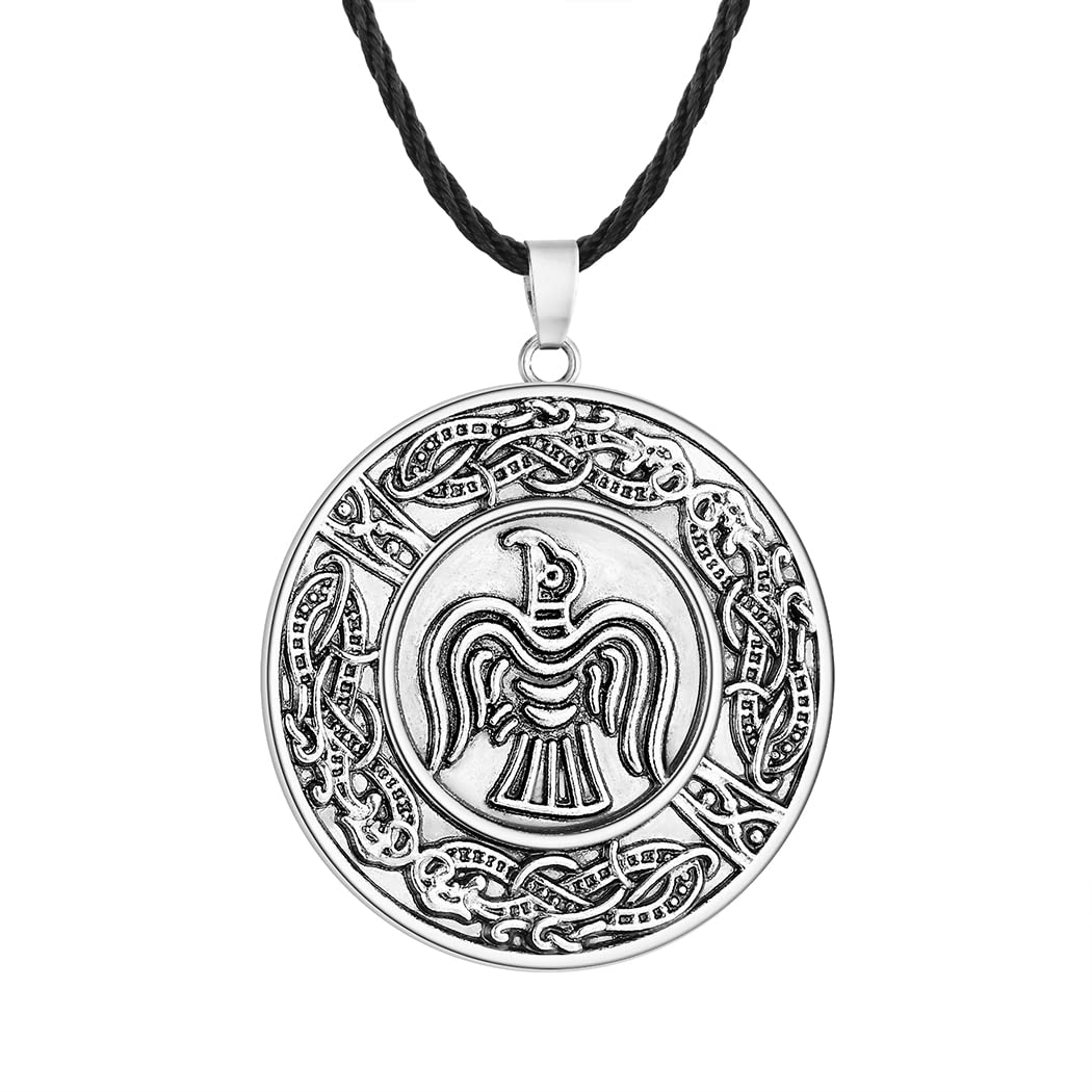 LUTAKU Vintage Raven Banner Pendant Viking Raven Necklace for Men Antique Silver Charm Black Leather Chain Male Amulet Jewelry