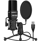 USB Microphone,XIIVIO Computer Microphone for PC Gaming Condenser Mic with Tripod Stand and Pop Filter for Recording Voice Ov