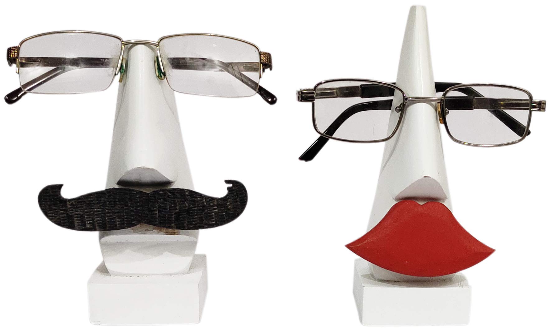 Purpledip Wooden Spectacles Stand Set 'Cool Couple': Funky Design Glasses Specs Holder (12098)