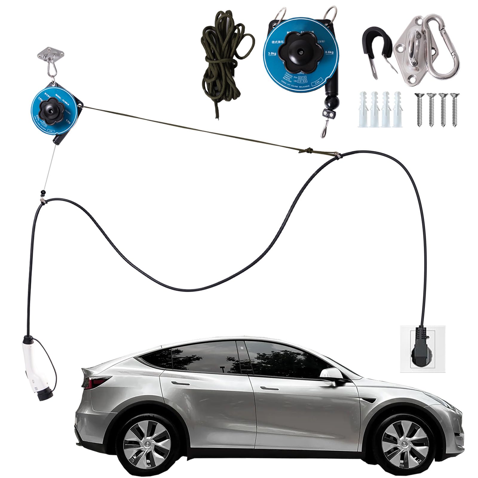 Photo 1 of WUSIWUJIU Universal EV Overhead Retractable Cable Organizer Management System?Charger Cable Retractor for Tesla and Other EVs