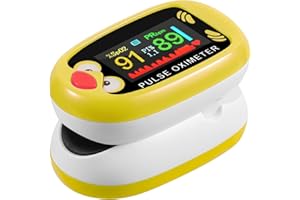 Yohcuro Pediatric Pulse Oximeter, Rechargeable Baby Oximeter, Oxygen Monitor for Kids, Blood Oxygen Saturation, Pulse Rate Monitor, Cute Cartoon Design, USB-C Charging (Yellow)