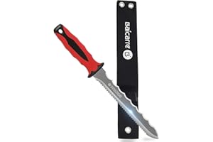BaiCarre Stainless Steel Garden Knife with 7.8" Blade and New Red Handle, Double Side Utility Sod Cutter Lawn Repair Garden Knife with Nylon Sheath