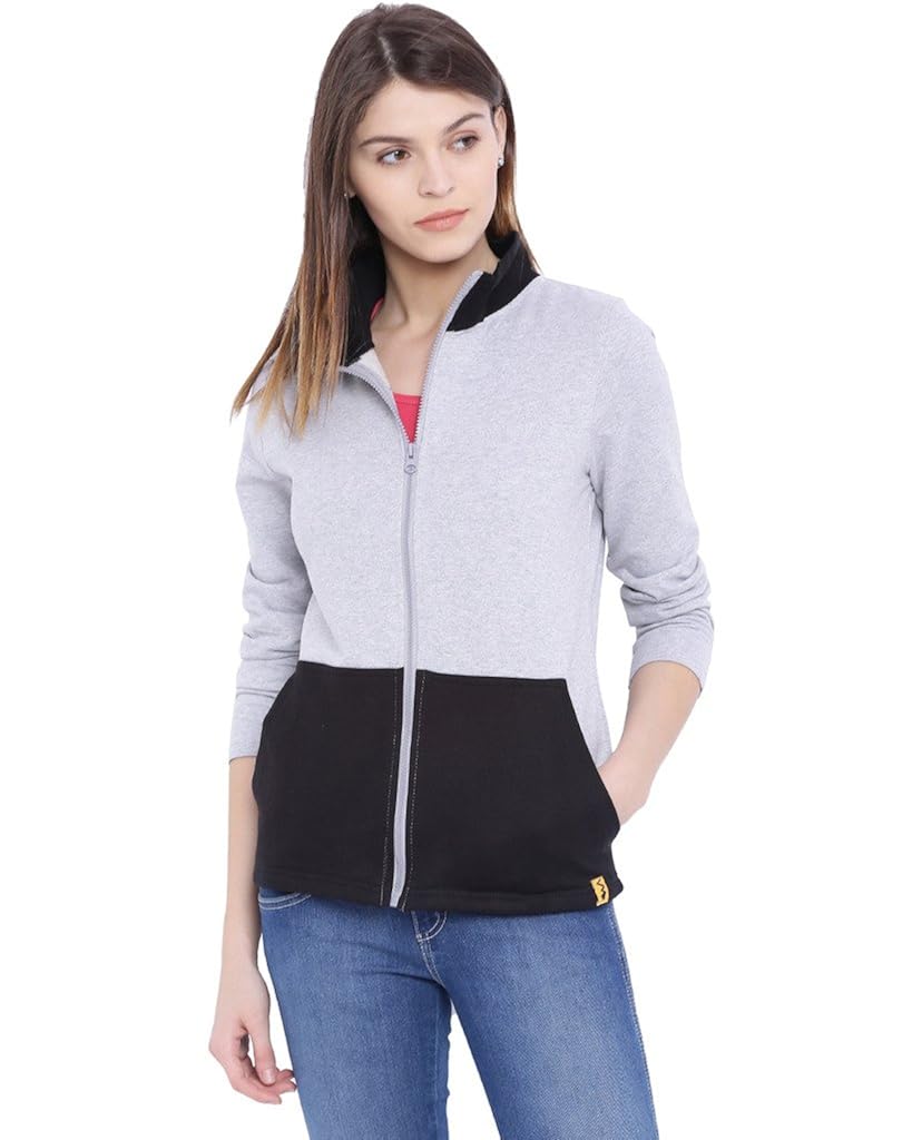 campus sutra women grey zipper jacket