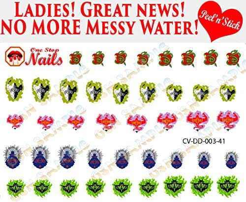 Descendants V3 clear vinyl Peel and Stick (NOT Waterslide) nail art decals by One Stop Nails. Set of 41.