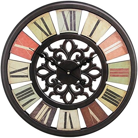 20" Gallery Large Wall Clocks with Roman Numerals Rustic Vintage Brown Frame