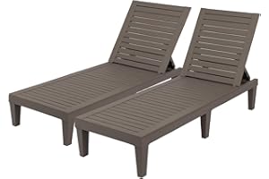 VINGLI Outdoor Chaise Lounge Chair Set of 2, Waterproof Outdoor Lounge Chair with 5-Level Adjustable Backrest, Patio Chaise Lounges for Garden, Pool, Beach Patio Deck Sunbathing (Light Taupe, 2 PCS)
