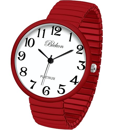 Women\'s Red New Super Large Face Stretch Band Japanese Movement Fashion Watch Amazon.com: Blekon Collections New Super Large Face Stretch  main image 3