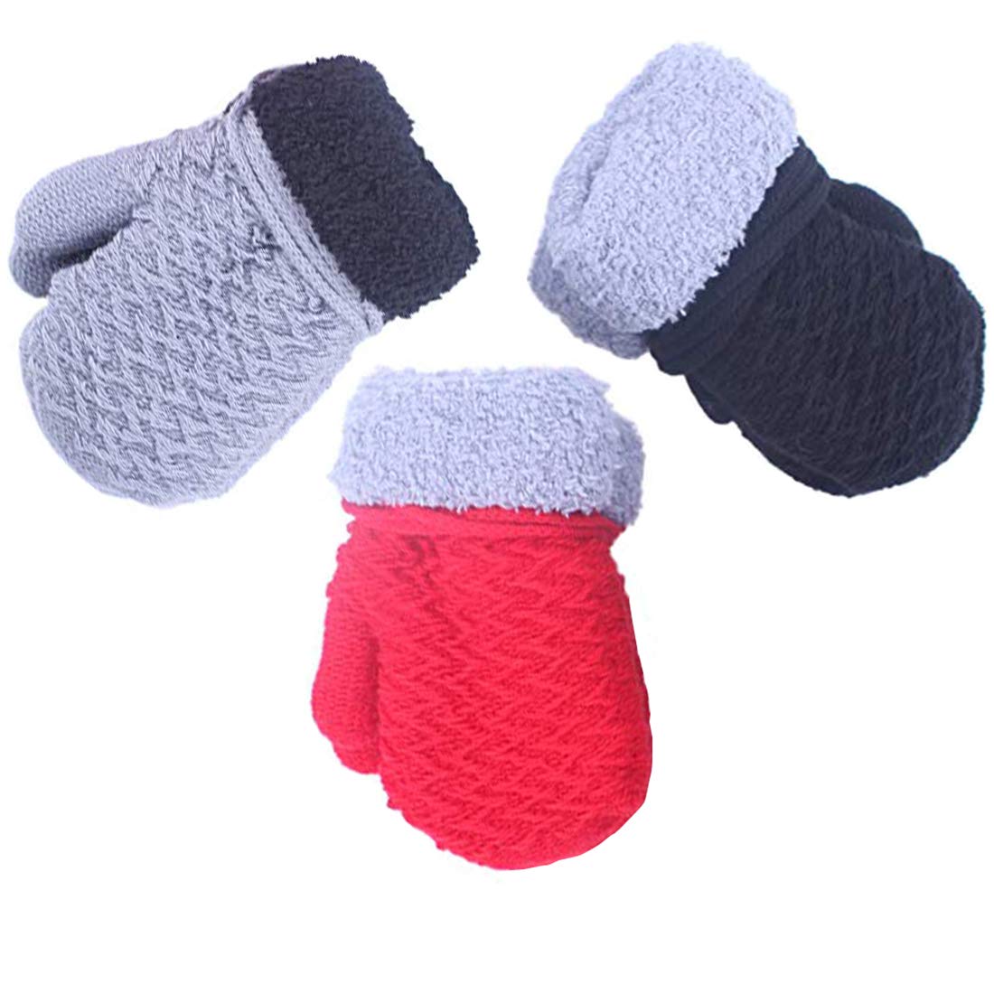 Buy 3Pairs Baby Boy Winter Mittens With Lining With String 12month