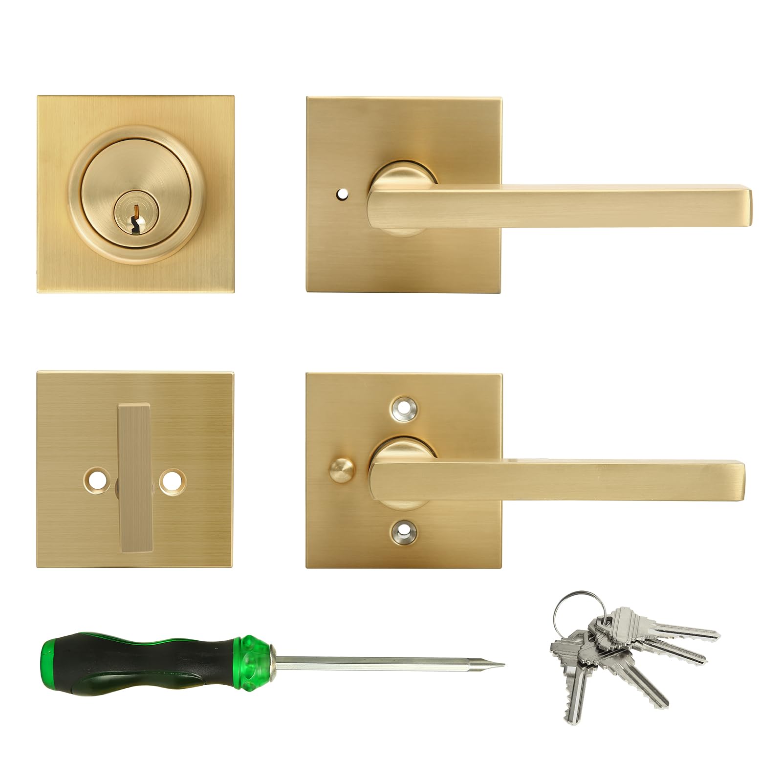 Photo 1 of **key broken in lock***Cielsa Dawn Gold Heavy Duty Privacy Lever Door Handle and Single Cylinder Deadbolt Lock and Key Combo Pack - Locking Lever Set for Left or Right-Handed Doors - Exterior Door Levers - Satin Brass