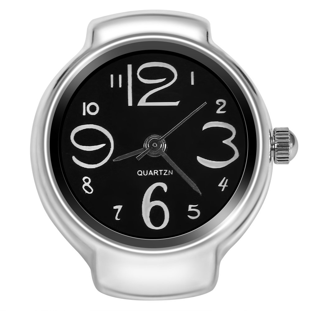 Dilwe Ring Watch, Unisex Analog Quartz Finger Watch for Men Women Stainless Steel Strap Black Elastic Alloy Case Daily Party Gift