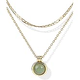 Zikichiky 14K Gold Plated Layered Necklaces for Women-Green Jade Pendant Figaro Chain Necklaces Non Tarnish, Stackable Choker Gemstone Jewelry Gifts