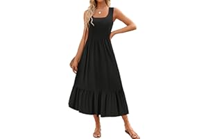 ZESICA Women's 2025 Summer Sleeveless Dress Square Neck Pleated Swing Casual Maxi Dresses with Pockets