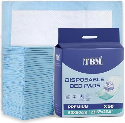 TBM 50 x Disposable Incontinence Bed Pads 60 x 60 cm Absorbent Underpads