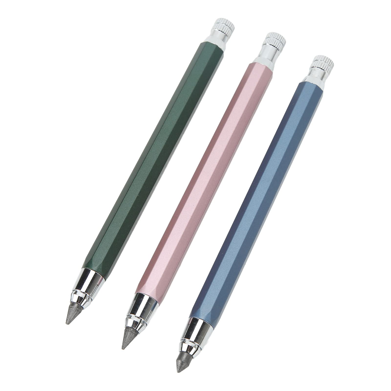 3Pcs Mechanical Carpenter Pencil Set, 5.6mm Graphite Pencils with Sharpener, Comfortable to Use, Wide Application (Blue Pink Green)