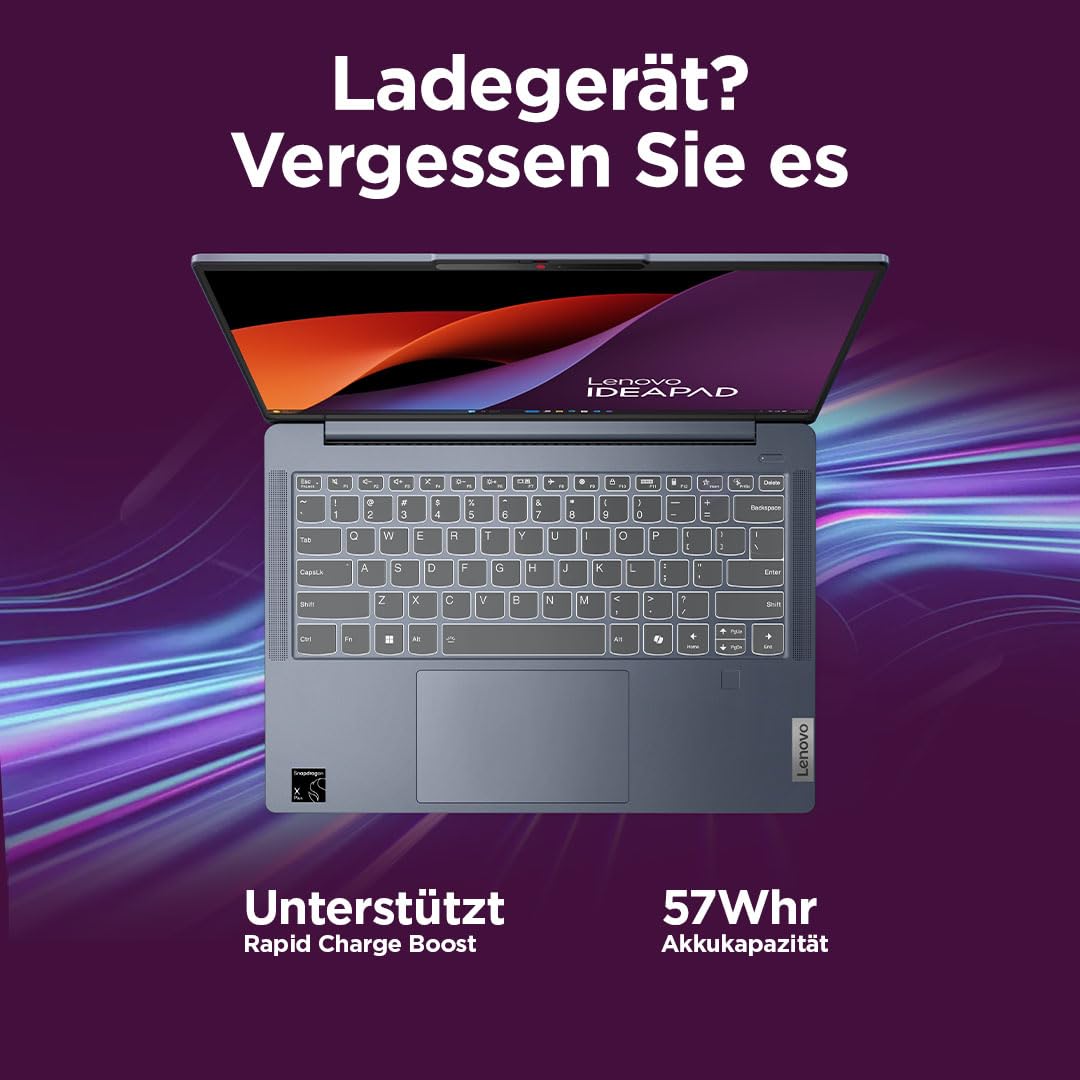 Lenovo IdeaPad Slim 5X Laptop | 14" WUXGA OLED Display | Copilot+ PC | Snapdragon X X1-26-100 | 16GB | 512GB SSD | Qualcomm Adreno GPU | Win11 | QWERTZ Beleuchtet | Abyss Blue | 3 Monate Premium Care 4