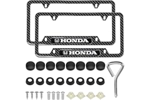 MARJIN 4 Holes License Plate Frames Carbon Fiber for Honda -2 Pack Black Aluminum Metal License Plate Holders,Stainless Steel Tamper Proof License Plate Screws,Fine Size Plate Frames for Women & Men (LPF-14)