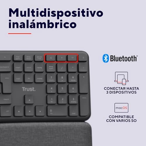 Arvia Teclado Ergonómico Inalámbrico QWERTY Español, Negro