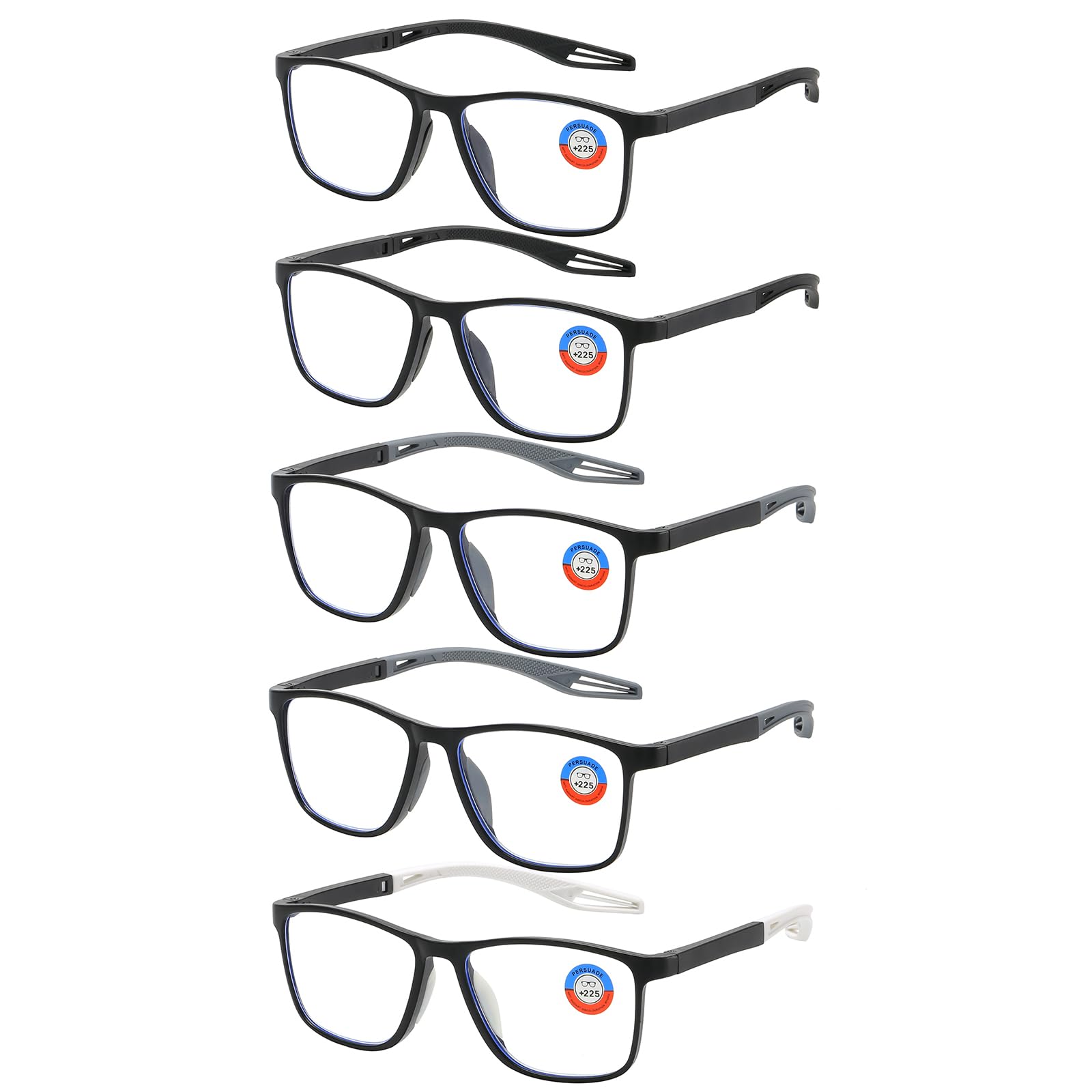 Cleoxyge 5 Pack TR90 Sports Reading Glasses for Men and Women Lightweight Comfortable Readers Square Flexible Blue Light Glasses+4.00 (5 Mix Color, 1.0, x)