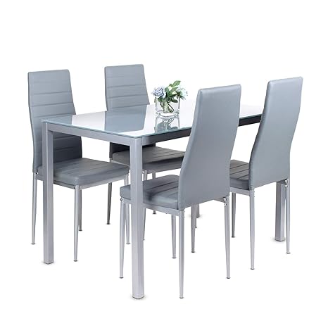 Dining Table And Chairs Set Of 4 Glass Grey Kitchen Table And 4