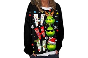 MABUTINGTI Christmas Sweatshirts for Women 2023 Ugly Green Monster Print Funny Loose Fit with Long Sleeve Crewneck Pullover