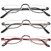 DXYXYO Half Moon Reading Glasses for Women Men Small Semi Frame Metal Spring Hinge Readers