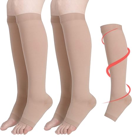 2 Paare Schwangerschaft Kompressionssocken, 20-30mmHg Mutterschaft Kompressionssocken, offene Zehe kniehohe Strümpfe, Erleich