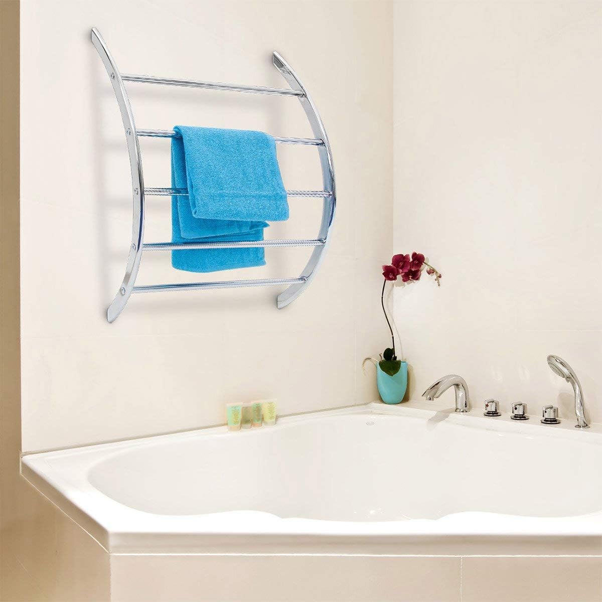 Relaxdays Wall Towel Holder Chromed Steel with 5 Rails 70 x 56.5 x 15.5 cm - Image 3