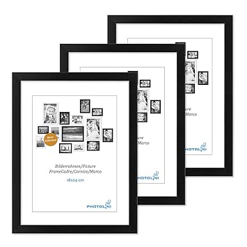 PHOTOLINI 3er Set Bilderrahmen 18x24 cm Modern Schwarz aus MDF mit Acrylglas/Portraitrahmen/Wechselrahmen