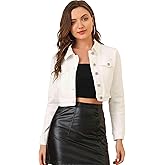 Allegra K Women's Denim Jackets 2026 Spring Casual Button Down Long Sleeves Cropped Jean Jacket