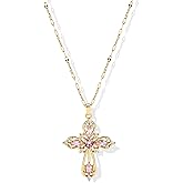 Zikichiky Cross Necklace for Women 14K Gold Plated Cubic Zirconia Pendant Necklace Pink Crystal Charm Faith Cross Jewelry Christmas Christian Gifts