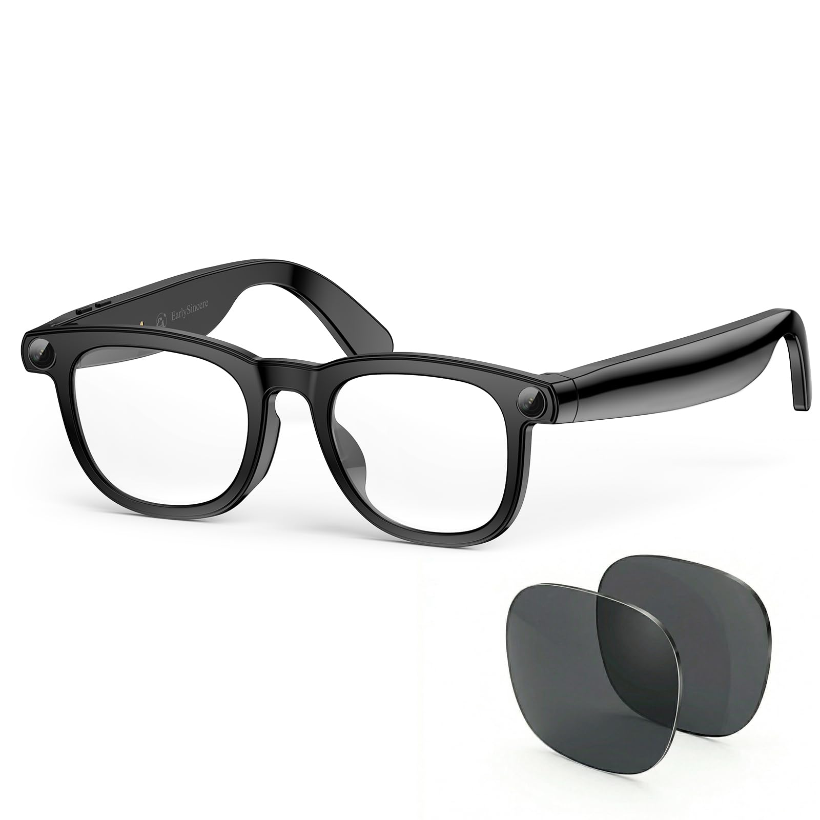 Photo 1 of EarlySincere Smart Glasses with 8MP 4K POV Camera & Bluetooth, HD Video Recording, AI Vision Assistant, Translation & Meeting Transcriber, Open-Ear Audio, Blue Light Blocking & UV Lenses for Computer