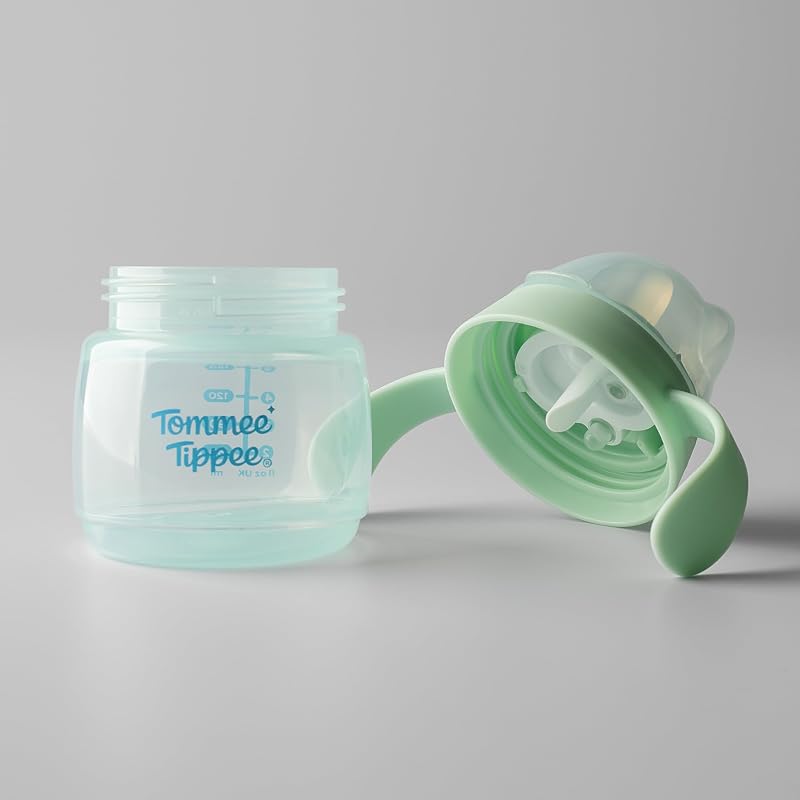 tasse à bec de transition, 150ml, anti-fuite pour nourrissons à partir de 4 mois, dotée d’un bec à sensation naturelle, résistant aux mordillements, Vert et Orange, x 2