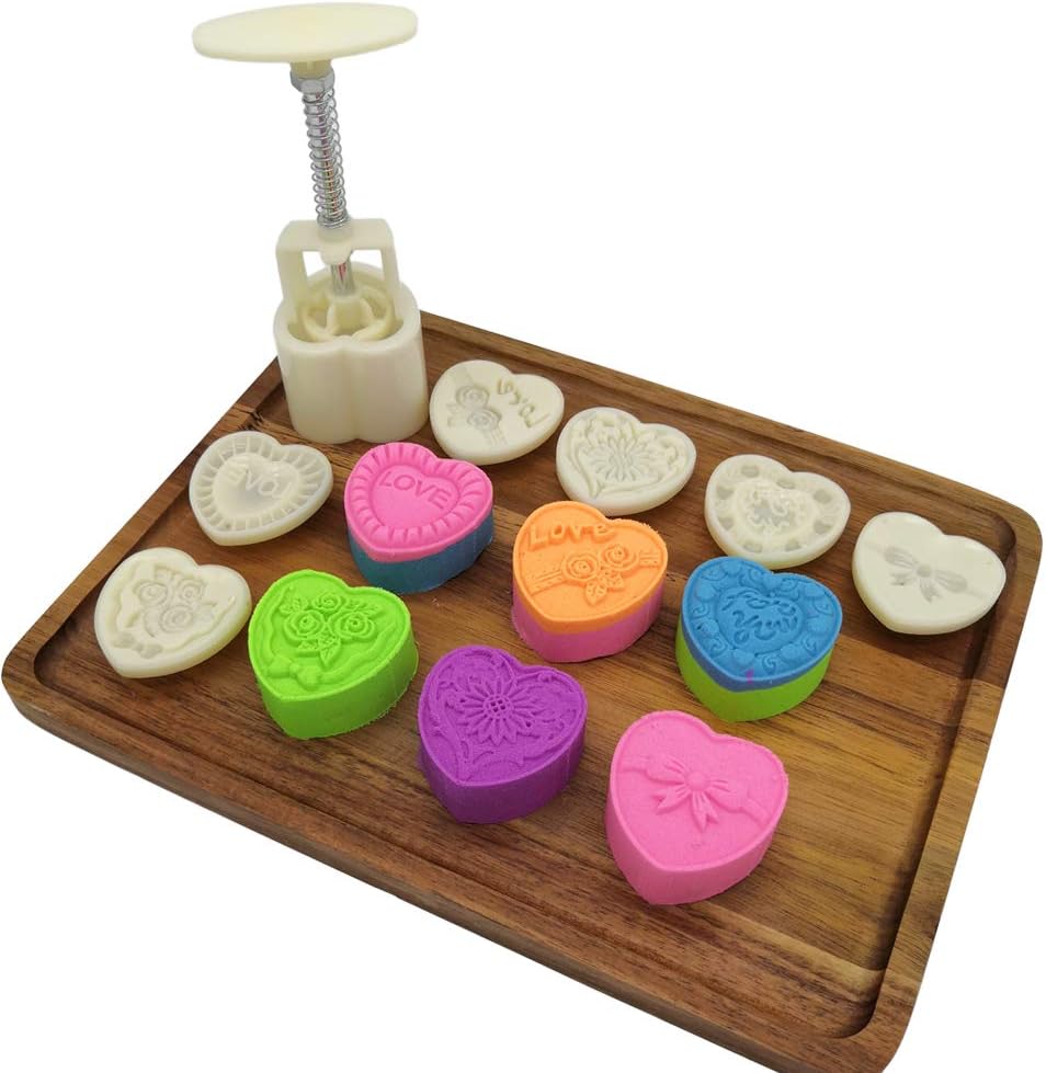 Moon Cake Mold Set 6pcs 50g Cookie Stamps, Heart Shaped Cookie Mold DIY Hand Press Cookie Dessert Cutter Pastry Decoration Tool Mooncake Maker