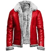 Men's Santa Claus Red Shearling Christmas Winter Jacket – Christmas Winter Coat for Men Faux Leather Aviator Style Jacket