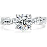 IMOLOVE Moissanite Wedding Engagement Ring for Women Twisted Rope Wedding Rings for Women Moissanite Rings for Women 1-2CT D Color VVS1 Clarity Promise Ring for Her with 18K Gold plated