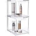 STORi Audrey Stackable Bin Clear Plastic Organizer Drawers | 2 Piece Set | Organize Cosmetics and Beauty Supplies on a Vanity