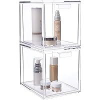 STORi Audrey Stackable Bin Clear Plastic Organizer Drawers | 2 Piece Set | Organize Cosmetics and Beauty Supplies on a Vanity