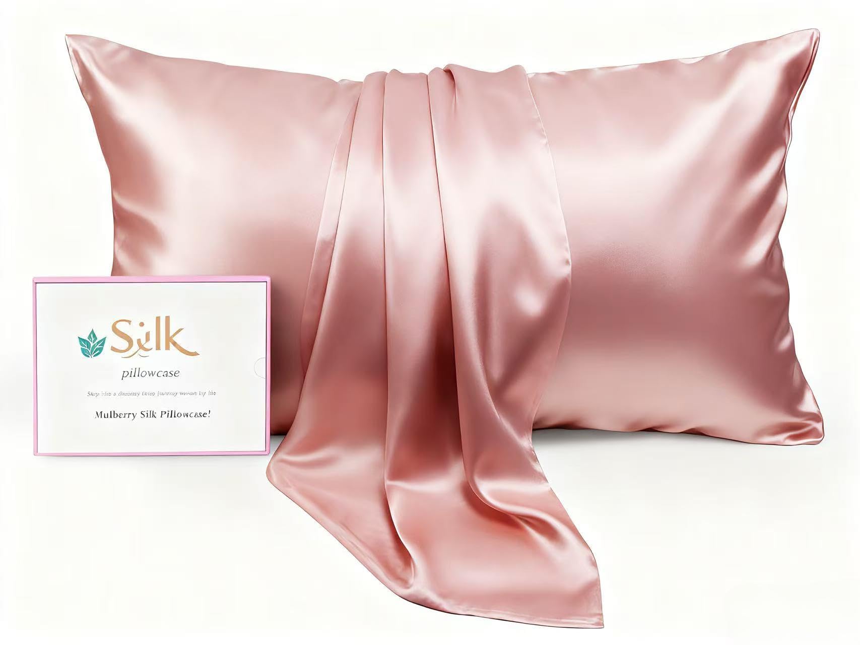 Photo 1 of 100% Pure Mulberry Silk Pillow Cases - 6A Luxury Silk Pillowcase for Hair and Skin – Anti-Wrinkle, Cooling & Smooth, Hidden Zipper – Pillowcases for Sleeping Women (Pink, Standard)