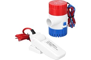 QWORK 1100 GPH 12V DC Automatic Bilge Water Pump and Float Switch Combo for Boats, Marine, RV, Aquariums - Compact, High Flow
