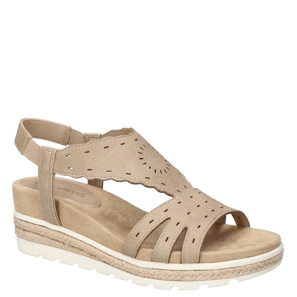 Easy Street Women’s Fran Wedge Sandal, Taupe, 7 X-Wide