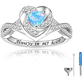 Sariel Heart Cremation Ring for Ashes - 925 Sterling Silver Opal Urn Keepake Rings Memorial Jewelry for Women