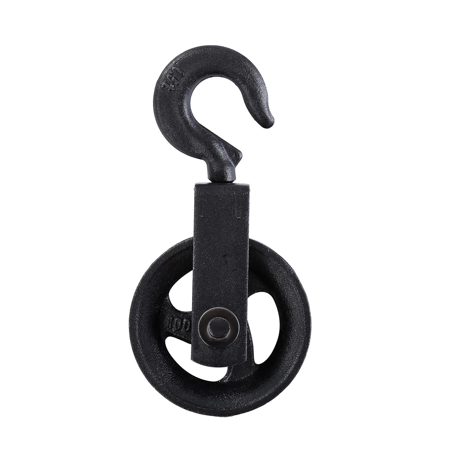 KATSU Pulley Wheel 100mm, 160KG Loading Capacity, Hanging Hand Wheel Rope Pulley Block with Hook for Scaffolding and Construction 18219410
