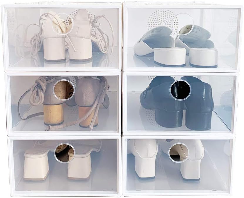 Littlejimmy Shoe Boxes Clear Plastic Stackable - a New Generation of Shoe Storage Box with Reinforced Design, One of the Most Sturdy Shoe Organizer (6 Pcs): Home Improvement