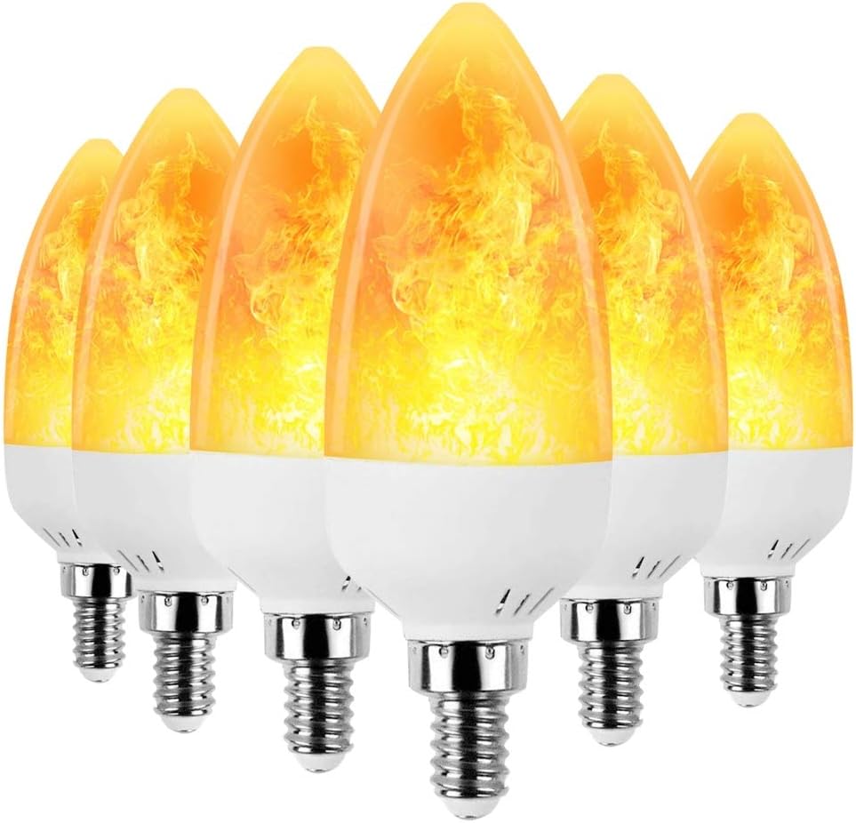 KINDEEP E12 LED Flame Effect Light Bulb, Fire Flickering Emulation Candelabra Bulbs, Flame Light Bulbs for Chandelier Decoration,Vintage Lighting, 2W (1300K Warm White) 6-Pack