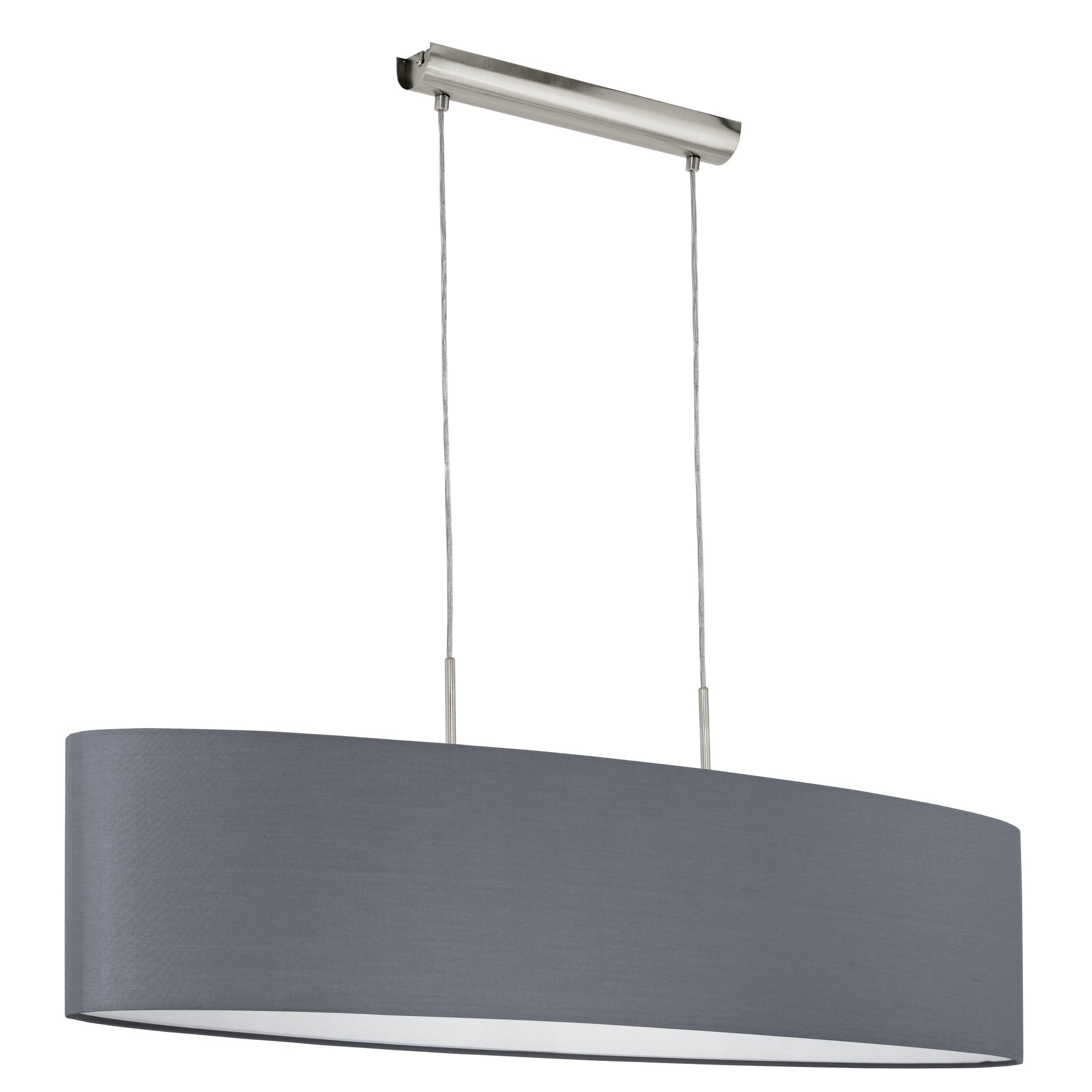 Eglo Pasteri Textile Pendant Lamp, Nickel Matt Steel and Grey Fabric Hanging Light, Oval Living Room Ceiling Lighting, E27 Socket, Ø: 53 cm (39.3")