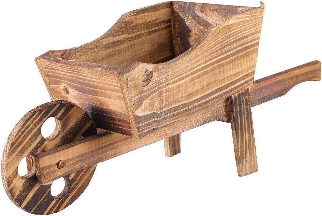 Happyyami Wooden Succulents Planter Cart Shaped Flower Pot Plant Holder Garden Cart Stand Flower Display Rack Desktop Wood Cart Figurine Mini Wheel Barrow Planter