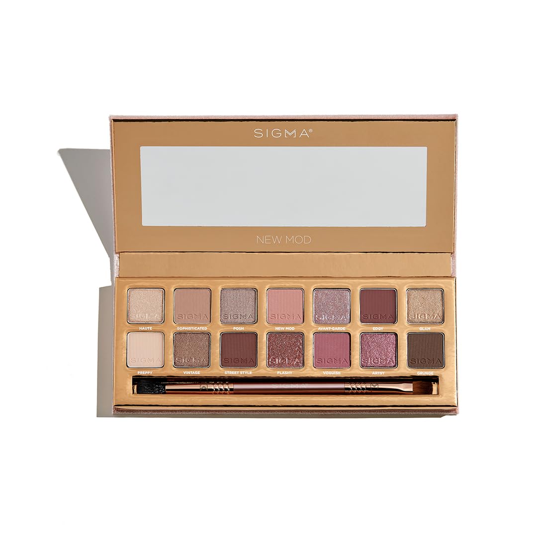 Sigma Beauty New Mod Eyeshadow Palette - Neutral Mauve Eyeshadow Shades - Warm Eyeshadow Shades in Matte, Shimmer and Metallic Finishes - Highly Pigmented Vegan Eye Makeup Palette - Clean Beauty