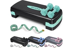 Aerobic Stepper Set with Dumbbells & Measuring Tape, Adjustable Height 2 Level Risers Workout Exercise Step Platform, 4 Color