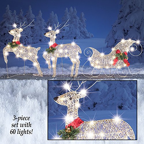 Collections Etc Lighted Reindeer & Christmas Sleigh Set Pricepulse